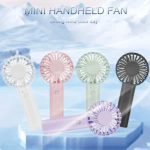 Portable handheld mini fan for instant summer cooling. This USB rechargeable fan is perfect for travel, outdoor activities, or desktop use. Stay refreshed everywhere today.