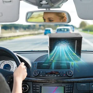 Stay icy cool this summer. This 12V portable air conditioner uses a water tank for rapid, refreshing cooling anywhere.